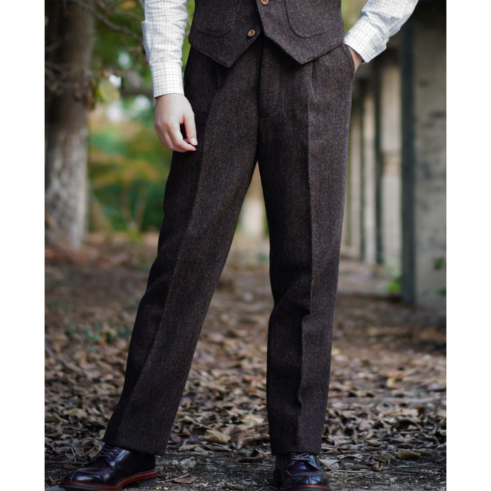 🇺🇸SHIP 1920s Chocolate Brown Tweed Trousers Annual Ring L